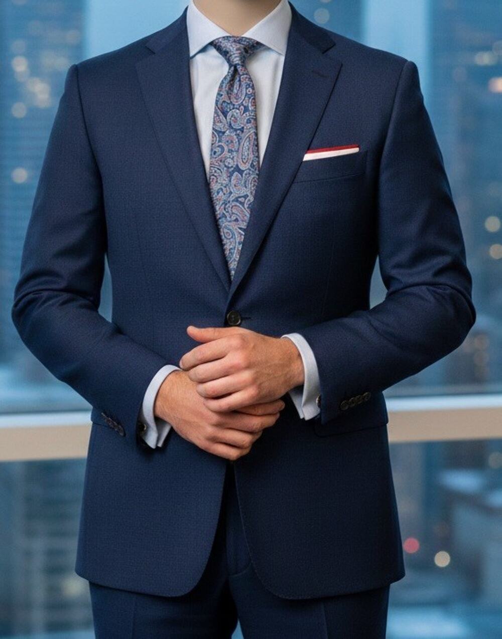 English Manor 100% Pure Wool Men's Suit 42L - Blue - 2pc Blazer & Trousers